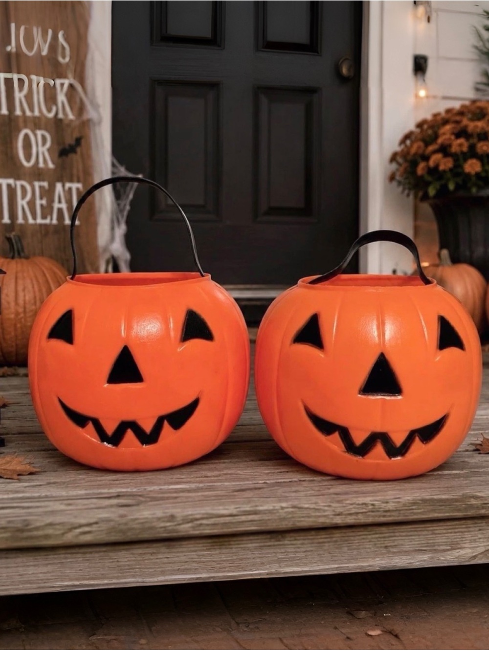 2 Vintage Empire Blow Mold Pumpkin Candy Buckets Halloween Jack O Lantern Pails